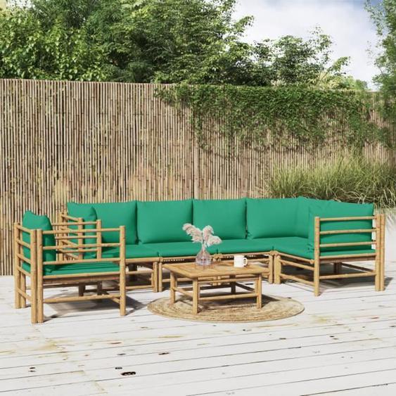 vidaXL Salon de jardin 7 pcs avec coussins vert bambou 3155157