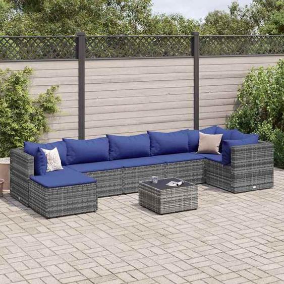 vidaXL Salon de jardin 8 pcs avec coussins Gris Résine tressée ensemble de canapés dextérieur canapé dangle de jardin 3308239