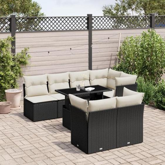 vidaXL Salon de jardin 8 pcs avec coussins noir résine tressée 3266406
