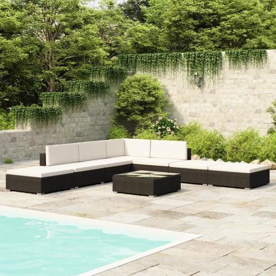 vidaXL Salon de jardin 8 pcs avec coussins Résine tressée Noir