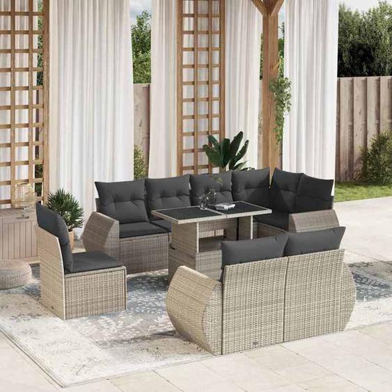 vidaXL Salon de jardin 9 pcs avec coussins gris clair résine tressée 3268672
