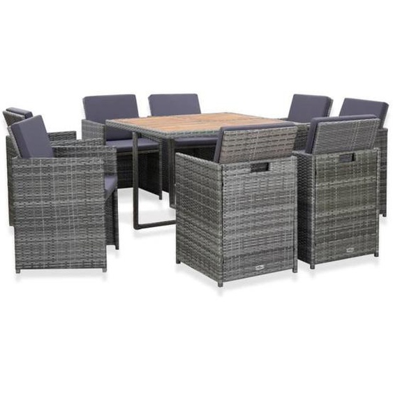 vidaXL Salon de jardin 9 pcs avec coussins Résine tressée Anthracite