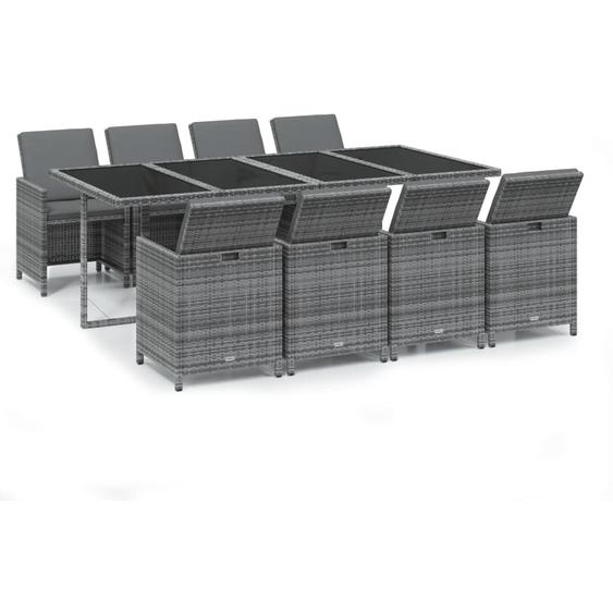 vidaXL Salon de jardin 9 pièces avec coussins Poly Rattan Gris