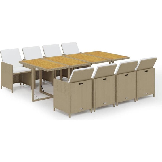 vidaXL Salon de jardin 9 pièces avec coussins Poly rotin Beige