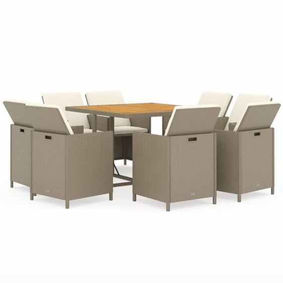 vidaXL Salon de jardin 9 pièces avec coussins Poly rotin Beige