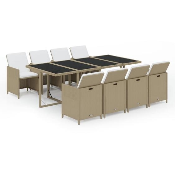 vidaXL Salon de jardin 9 pièces avec coussins Poly rotin Beige