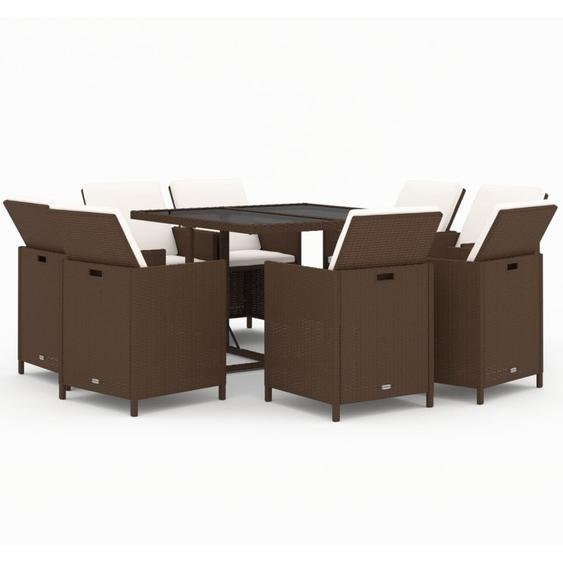 vidaXL Salon de jardin 9 pièces avec coussins Poly rotin brun