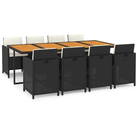 vidaXL Salon de jardin 9 pièces avec coussins Poly rotin noir