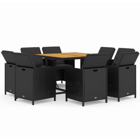 vidaXL Salon de jardin 9 pièces avec coussins Poly rotin noir