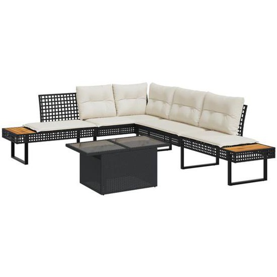vidaXL Salon de jardin avec coussins 2pcs noir résine tressée et verre 3277494