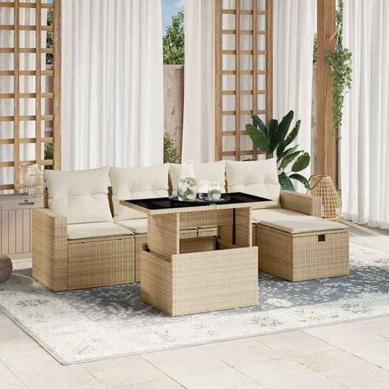 vidaXL Salon de jardin avec coussins 6 pcs beige résine tressée 3274808