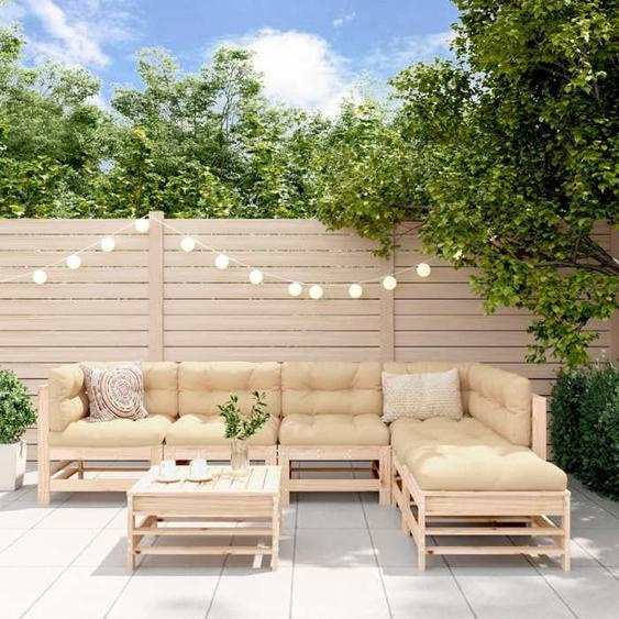 vidaXL Salon de Jardin avec Coussins 7 pcs Canapés avec Dossier et Accoudoir Ensemble de Meubles avec Table Basse Patio 3185976