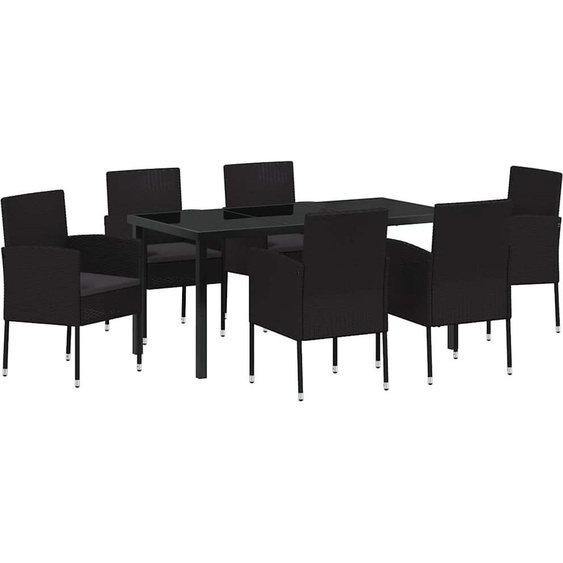 vidaXL Salon de jardin avec coussins 7 pcs noir Poly-Rattan