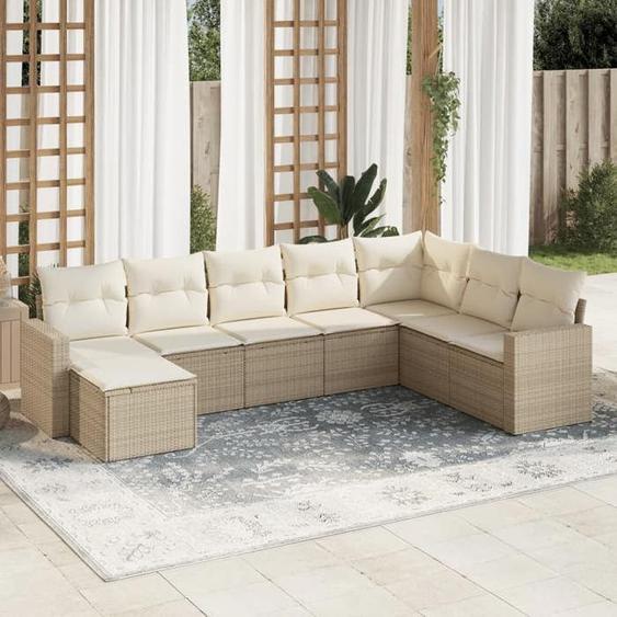 vidaXL Salon de jardin avec coussins 8 pcs beige résine tressée 3219348