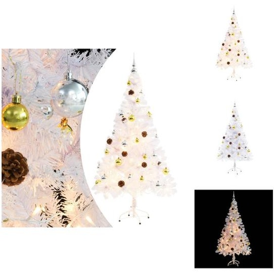 vidaXL Sapin de Noël artificiel avec éclairage & boules blanc 150 cm - Sapins de Noël