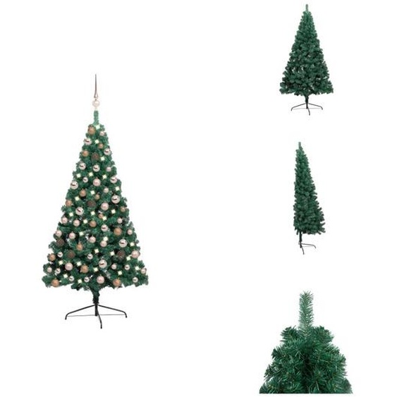 vidaXL Semi-sapin de Noël artificiel éclairage boules vert 120 cm - Sapins de Noël