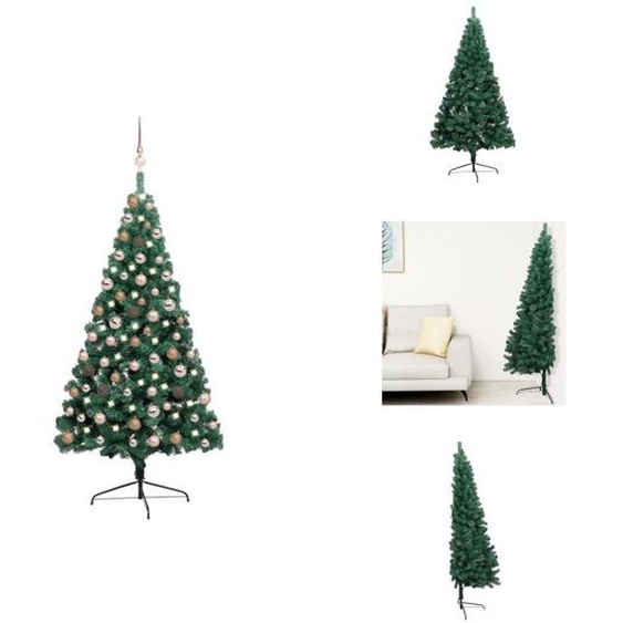 vidaXL Semi-sapin de Noël artificiel éclairage boules vert 150 cm - Sapins de Noël
