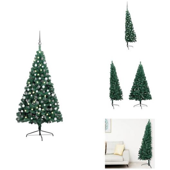 vidaXL Semi-sapin de Noël artificiel éclairage boules vert 180 cm - Sapins de Noël