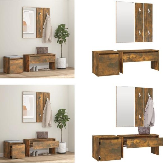 vidaXL Set de meubles dentrée Chêne fumé Bois composite - Set de meubles dentrée - Meubles dentrée - Set de meubles dentrée