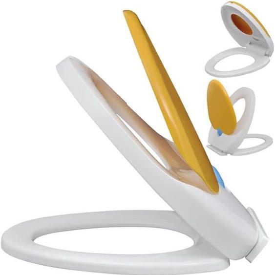 vidaXL Siège de toilette à fermeture en douceur Blanc et jaune