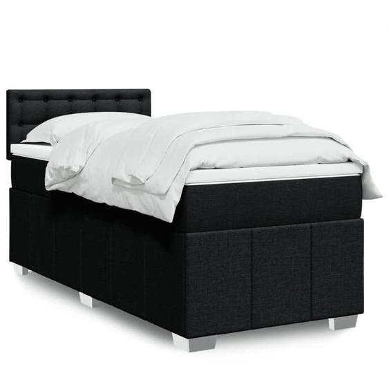 vidaXL Sommier à lattes de lit avec matelas Noir 90x200 cm Tissu 3289267