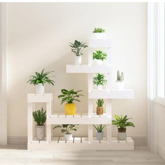 vidaXL Support à plantes Blanc 92x25x97 cm Bois massif de pin 822103