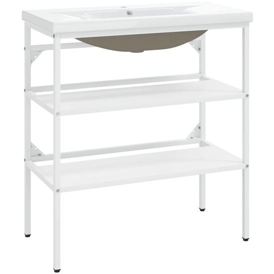 vidaXL Support de lavabo de salle de bain avec lavabo blanc fer