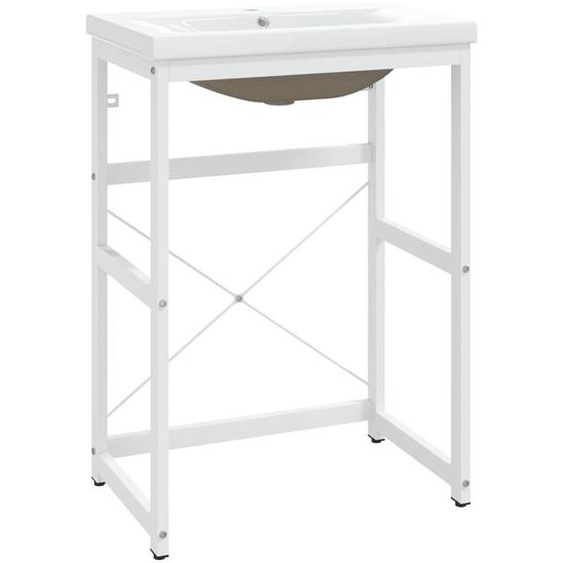 vidaXL Support de lavabo de salle de bain avec lavabo blanc fer