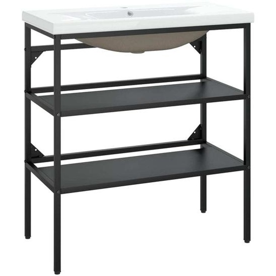 vidaXL Support de lavabo de salle de bain avec lavabo noir fer