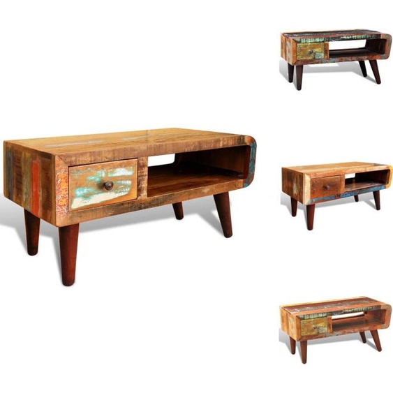 vidaXL Table basse à bord arrondi 1 tiroir Vieux bois - Tables basses