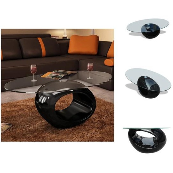vidaXL Table basse avec plateau ovale en verre noir brillant - Tables basses