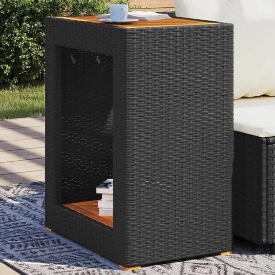 vidaXL Table dAppoint de Jardin Dessus en Bois Table Basse Meuble de Terrasse Patio Arrière-cour Extérieur Noir Résine 366303