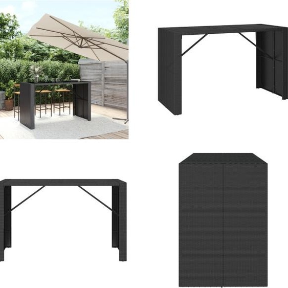 vidaXL Table de bar avec plateau en verre Noir 185x80x110 cm Poly Rotin - Table de bar avec plateau en verre - Tables de bar avec plateau en verre - Table de fête - Bistrotisch