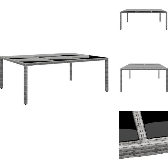 vidaXL Table de jardin 200x150x75 cm verre dur et poly rotin gris - Tables de jardin