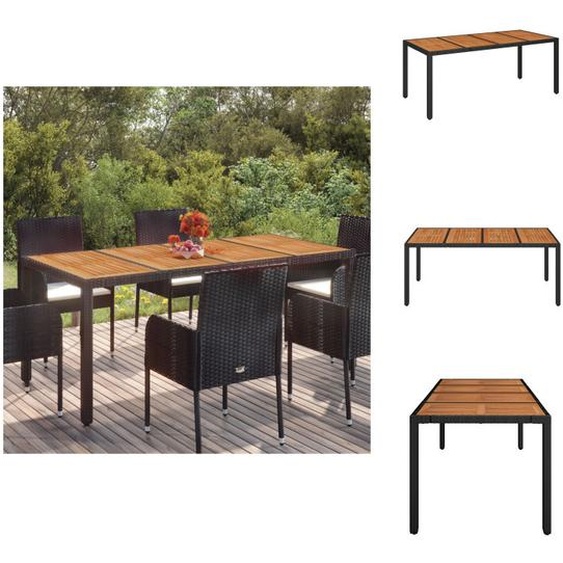 vidaXL Table de jardin avec plateau en bois Noir 190x90x75 cm Poly Rotin - Tables de jardin