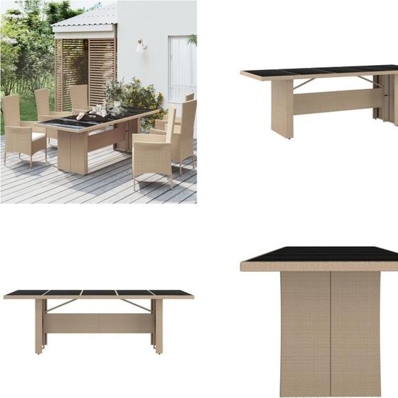 vidaXL Table de jardin avec plateau en verre Beige Poly Rotin & Verre dur - Table de jardin avec plateau en verre - Table de jardin - Meubles de jardin
