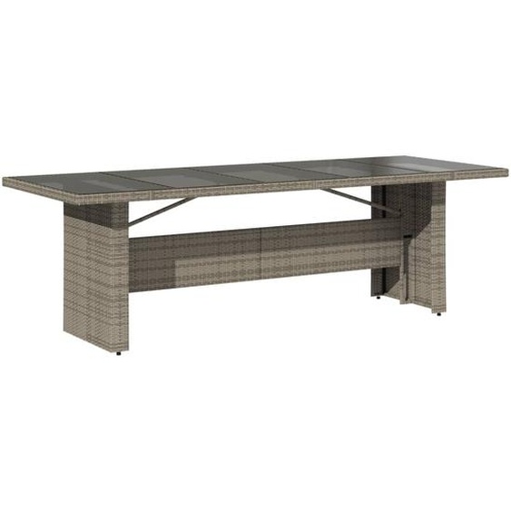 vidaXL Table de jardin avec plateau en verre Gris 240x90x75 cm Poly rotin