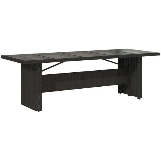 vidaXL Table de jardin avec plateau en verre noir 240x90x75 cm Poly rotin