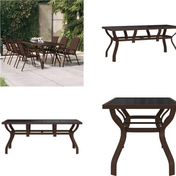vidaXL Table de jardin brun et noir 180x80x70 cm Acier et verre - Table de jardin - Tables de jardin - Table dextérieur - Table dextérieur