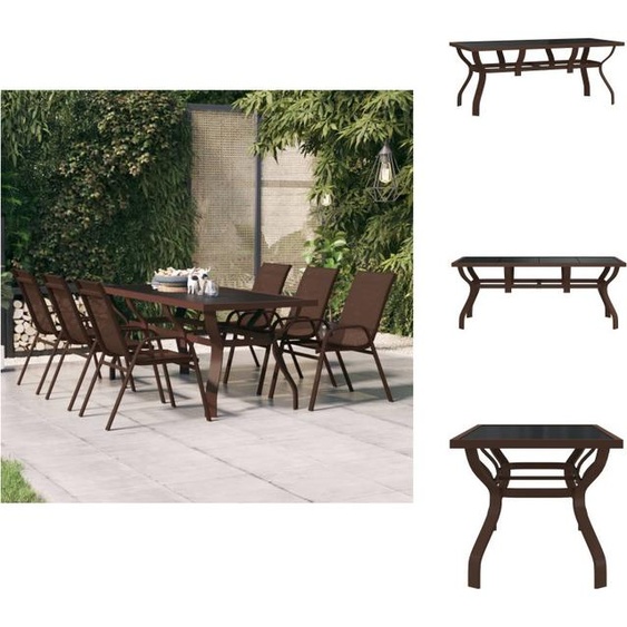 vidaXL Table de jardin brune et noire 180x80x70 cm Acier et verre - Tables de jardin