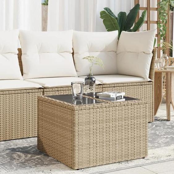 vidaXL Table de Jardin dessus en Verre Table Basse Meuble de Pique-Nique Terrasse Patio Balcon Cour Extérieur Beige 366058
