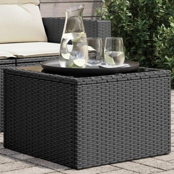 vidaXL Table de Jardin dessus en Verre Table Basse Meuble de Pique-Nique Terrasse Patio Balcon Cour Extérieur Noir Résine 365969