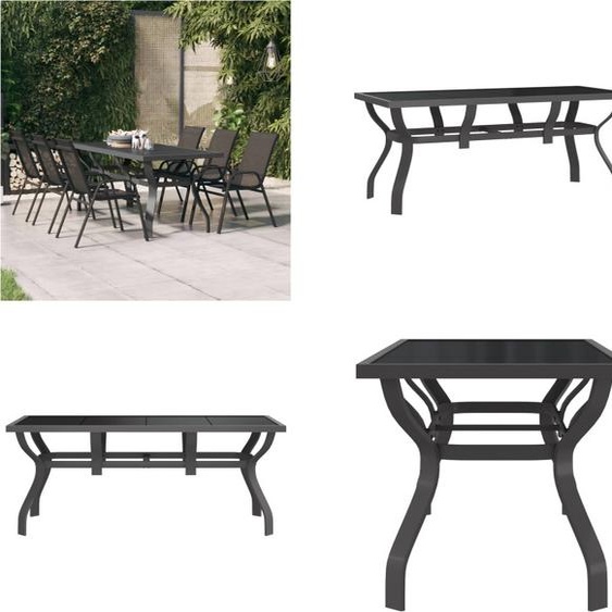 vidaXL Table de jardin Gris et noir 180x80x70 cm Acier et verre - Table de jardin - Tables de jardin - Table dextérieur