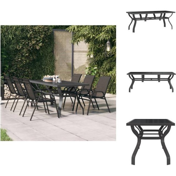 vidaXL Table de jardin Gris et noir 180x80x70 cm Acier et verre - Tables de jardin