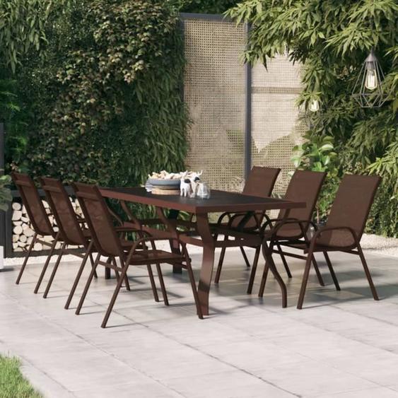 vidaXL Table de jardin Marron et noir 180x80x70 cm Acier et verre 318773