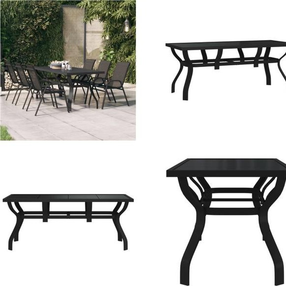 vidaXL Table de jardin noir 180x80x70 cm Acier et verre - Table de jardin - Tables de jardin - Table dextérieur