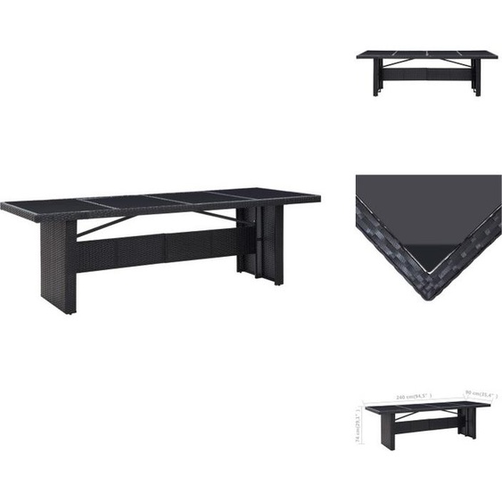 vidaXL Table de jardin noire 240x90x74 cm Poly rotin et verre - Tables de jardin