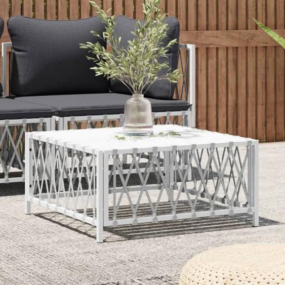 vidaXL Table de Jardin Table Basse avec Cadre en Acier Table dAppoint Flexible Meuble de Terrasse Patio Extérieur Blanc 364141