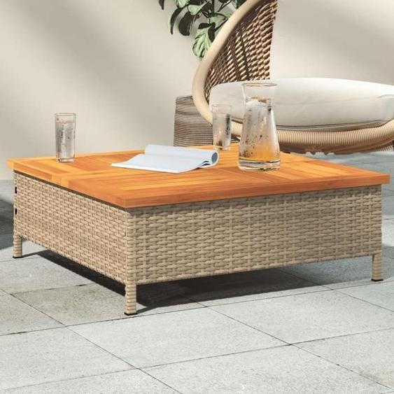 vidaXL Table de Jardin Table Basse Carrée avec Trou Meuble de Terrasse Balcon Patio Extérieur Beige Résine Tressée et 3281631