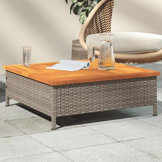 vidaXL Table de Jardin Table Basse Carrée avec Trou Meuble de Terrasse Balcon Patio Extérieur Gris Résine Tressée et Bois